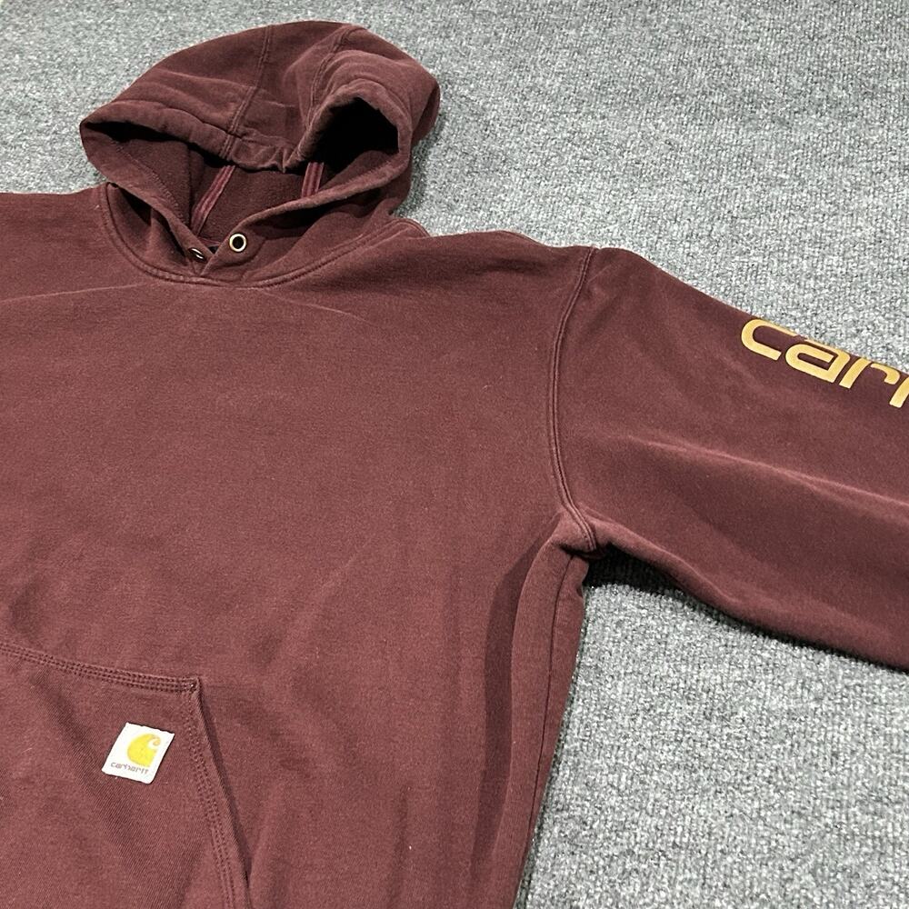 Carhartt Hoodie Mens 2XL Loose Fit Burgundy Long Sleeve Logo No Drawstring K288